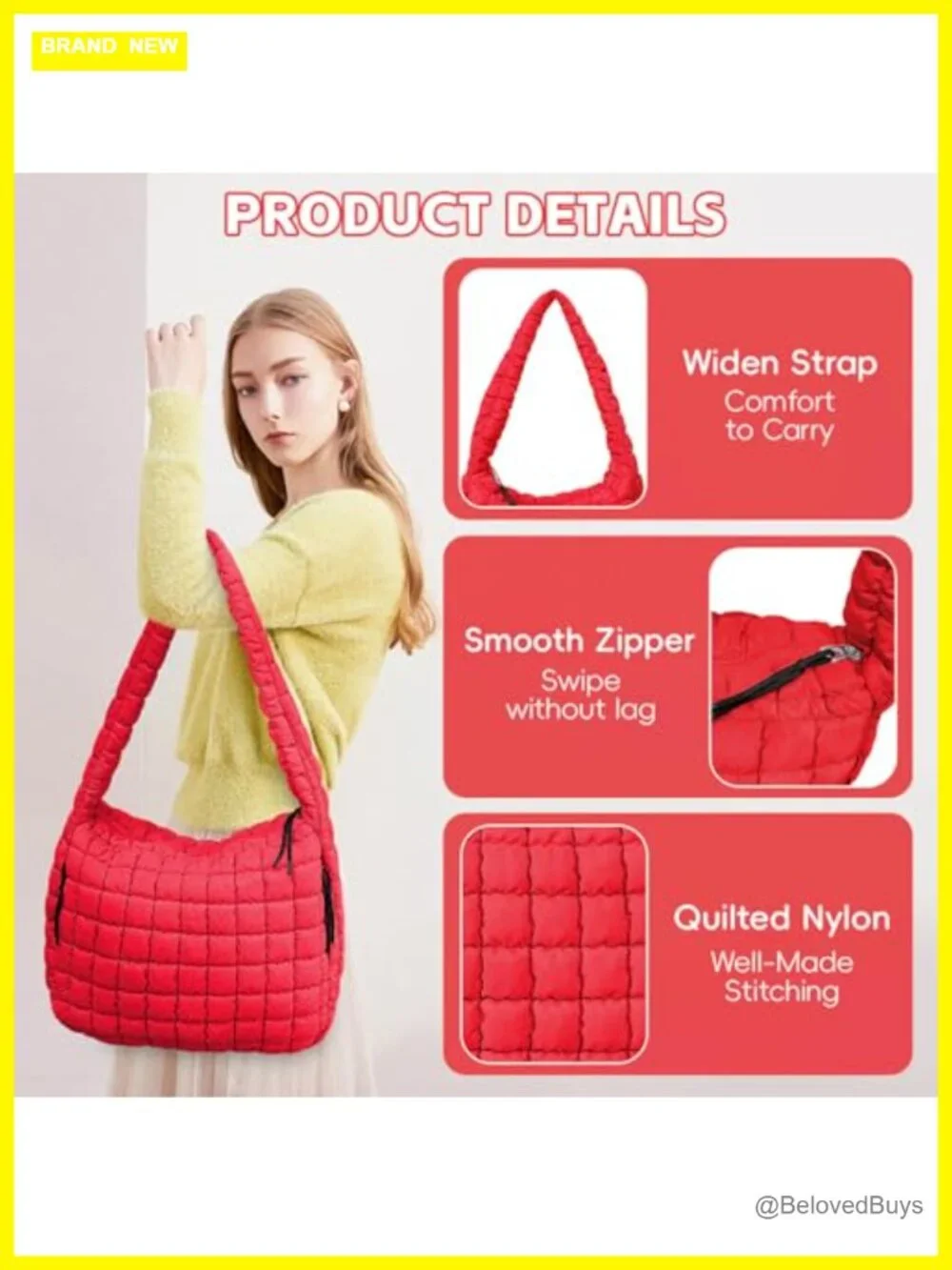 Quilted Puffer Tote Bag with Shoulder Strap, Large Puffy Hobo Bag for Travel